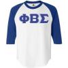 Phi Beta Sigma Fraternity Greek Lettered Raglan Baseball/Softball Shirt(White W/Royal Blue)
