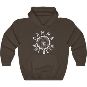 Greekgear Gamma Phi Beta Unisex College Seal Hoodie(Dark Chocolate)