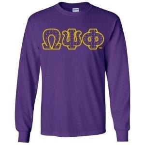 Omega Psi Phi Fraternity Crest – Shield Twill Letter Longsleeve Tee(Purple)