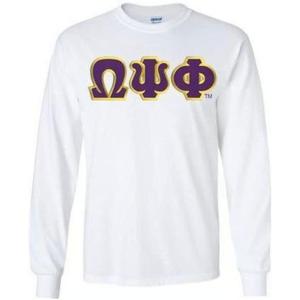 Omega Psi Phi Lettered Long Sleeve Shirt(White)