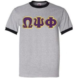 Omega Psi Phi Lettered Ringer Shirt(Athletic Heather/Black)