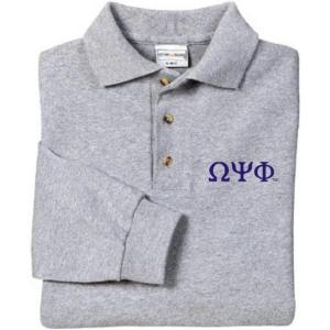 Omega Psi Phi Long Sleeve Polo(Light Grey)