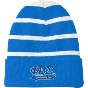 Phi Beta Sigma Striped Beanie with Solid Band(Blue/White)