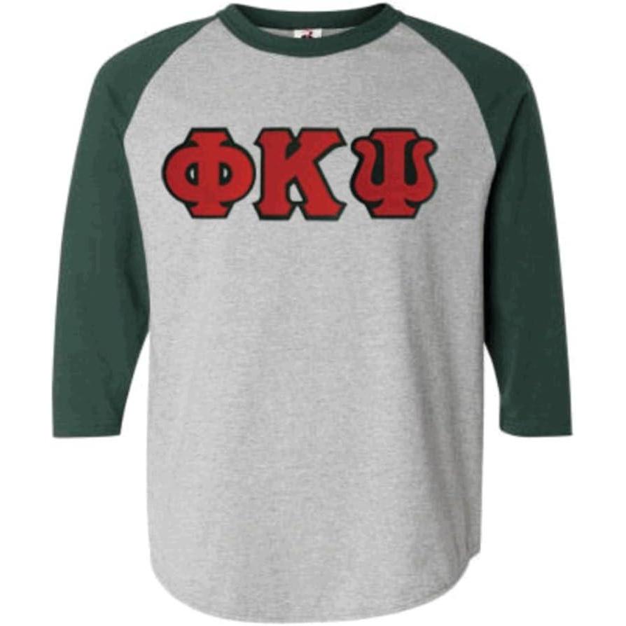 imagePhi Kappa Psi Lettered Raglan TShirtGray WDark Green