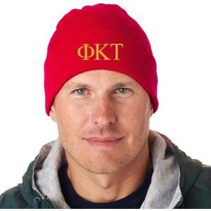 Phi Kappa Tau Greek Letter Knit Cap(Red W/Light Gold Thread Color)