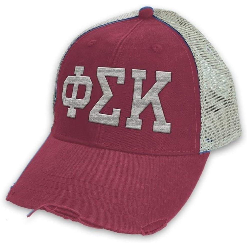 imagePhi Sigma Kappa Distressed Trucker Hat BurgundyTan