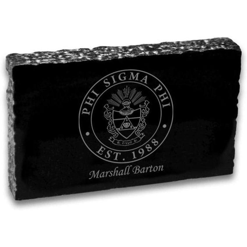 imagePhi Sigma Phi Marble Paperweight Black wWhite Imprint ColorBlack WWhite Imprint Color