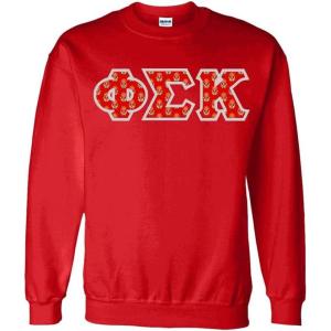 Phi Sigma Kappa Fraternity Crest Twill Letter Crewneck Sweatshirt(Red)