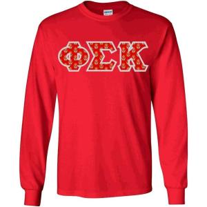 Phi Sigma Kappa Fraternity Crest Twill Letter Longsleeve Tee(Red)