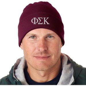 Phi Sigma Kappa Greek Letter Knit Cap(Maroon W/White Thread Color)