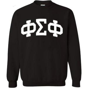 Phi Sigma Phi Arched Greek Letter Crewneck Sweatshirt Black(Black)