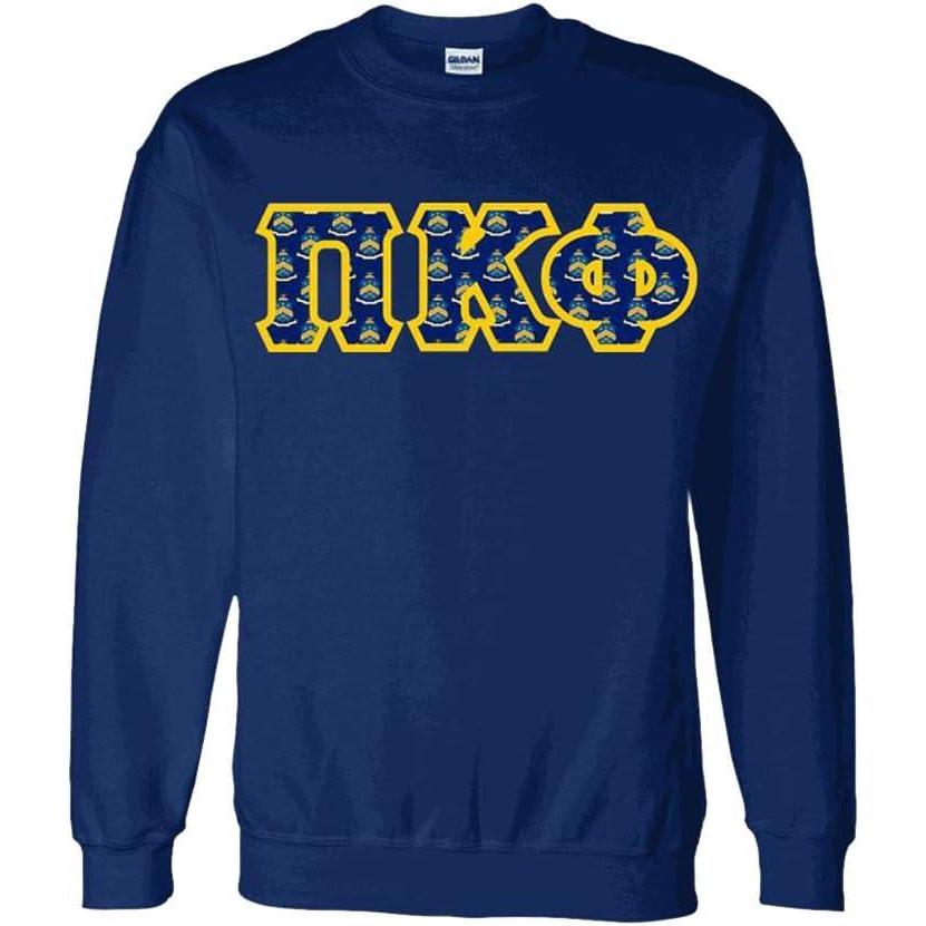 imagePI Kappa Phi PI Phi Fraternity Crest Twill Letter Crewneck SweatshirtNavy Blue