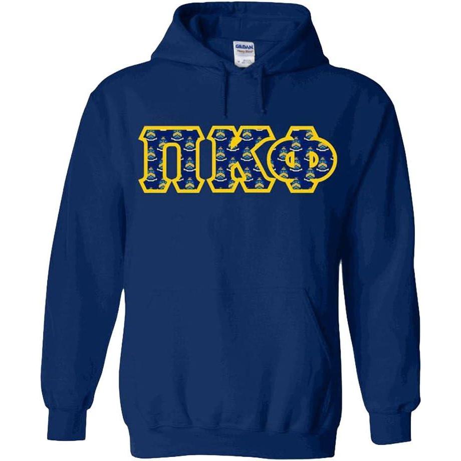 imagePI Kappa Phi PI Phi Fraternity Crest Twill Letter Hooded SweatshirtNavy Blue