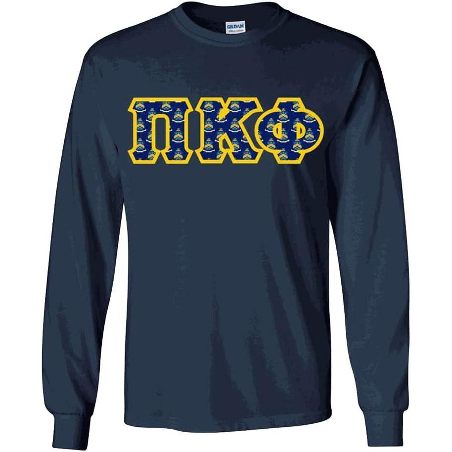 imagePI Kappa Phi PI Phi Fraternity Crest Twill Letter Longsleeve TeeNavy Blue