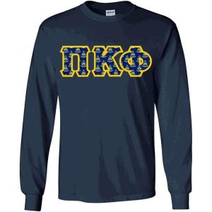 PI Kappa Phi PI Phi Fraternity Crest Twill Letter Longsleeve Tee(Navy Blue)