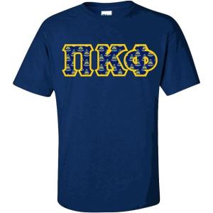 PI Kappa Phi PI Phi Fraternity Crest Twill Letter Tee(Navy Blue)
