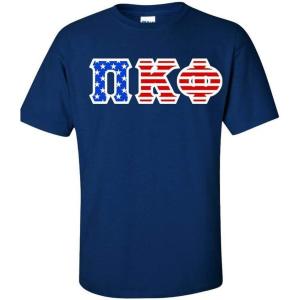PI Kappa Phi PI Phi Greek Letter American Flag Tee(Royal Blue)