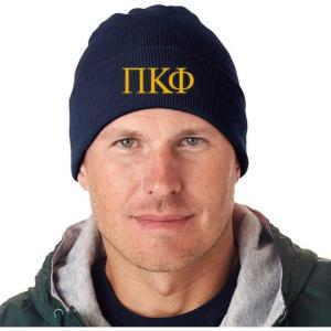 Pi Kappa Phi PI PHI Greek Letter Knit Cap(Navy Blue W/Light Gold Thread Color)