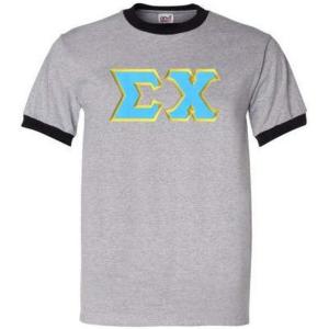 Sigma Chi Lettered Ringer Shirts(Athletic Heather/Black)