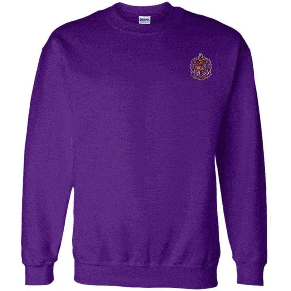 imageGreekgear Sigma Alpha Epsilon World Famous Crest Shield PATCH Crewneck SweatshirtPurple