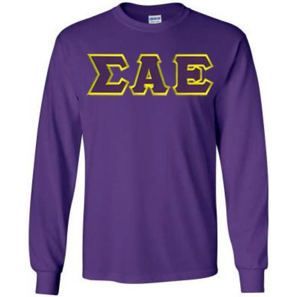 imageMens Sigma Alpha Epsilon Fraternity Greek Lettered Long Sleeve TShirtPurple