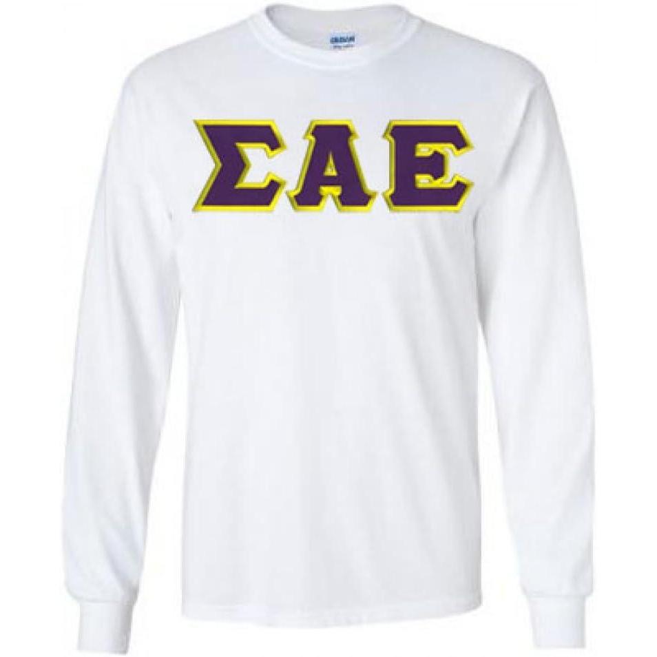 imageMens Sigma Alpha Epsilon Fraternity Greek Lettered Long Sleeve TShirtWhite