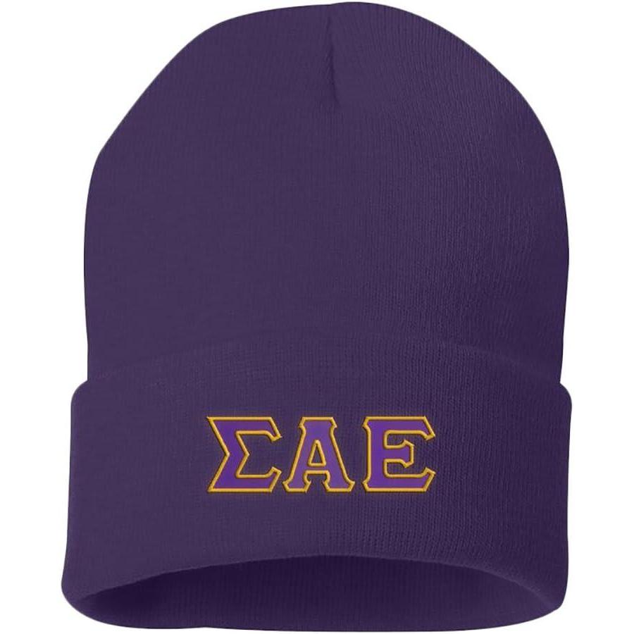 imageSigma Alpha Epsilon SAE Big Greek Lettered Knit CapPurple