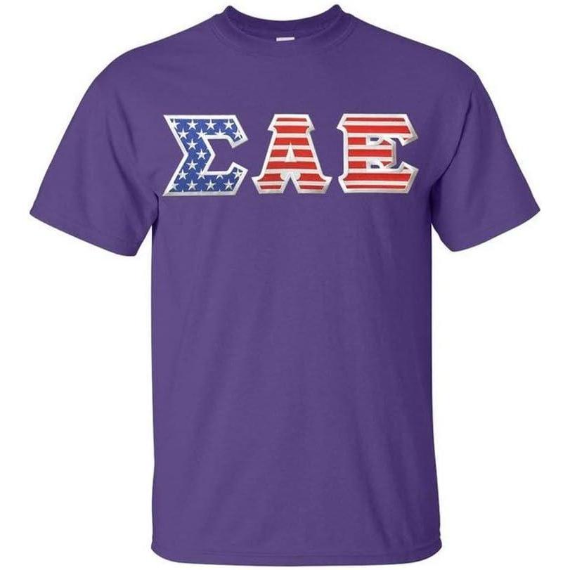 imageSigma Alpha Epsilon SAE Greek Letter American Flag TeePurple