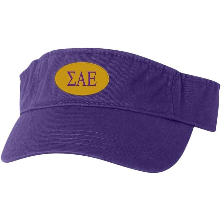 imageSigma Alpha Epsilon SAE Greek Oval Heavy VisorPurple WPurple Thread Color