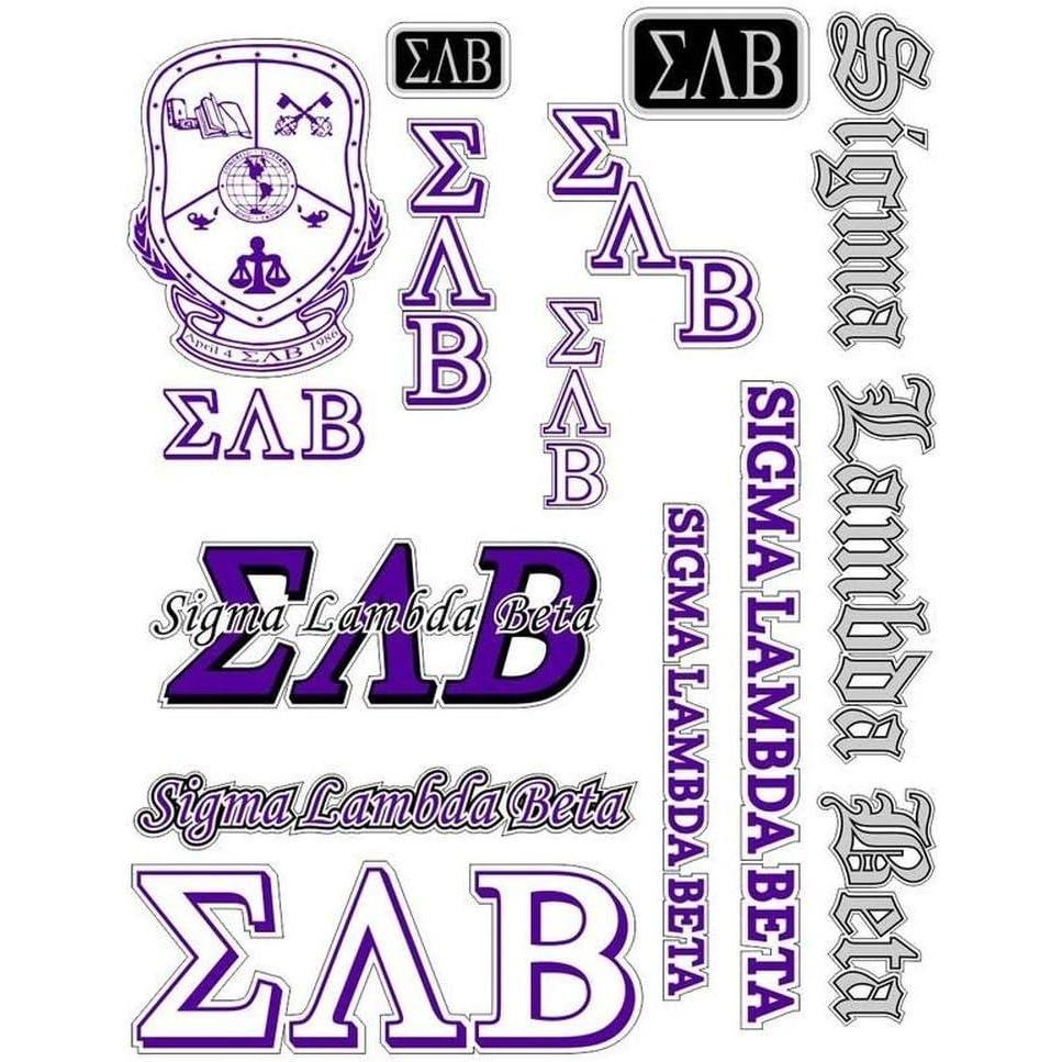 imageSigma Lambda Beta Multi Greek Decal Sticker Sheet PurpleWhite wNatural ImprintPurpleWhite