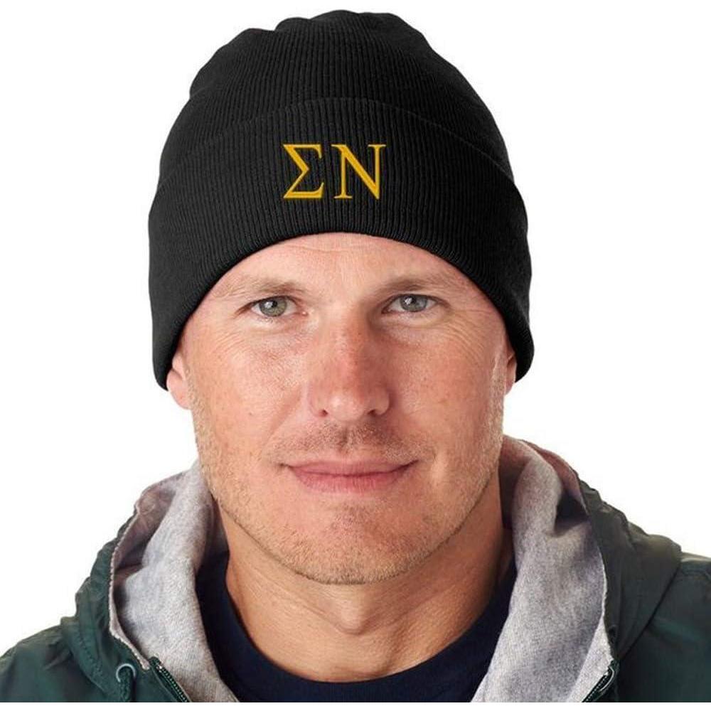 imageSigma Nu Greek Letter Knit CapBlack WLight Gold Thread Color