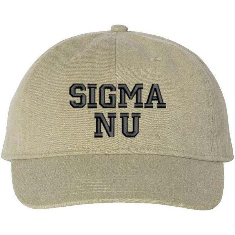 imageSigma Nu Pigment Dyed Baseball CapKhaki WBlack Thread Color