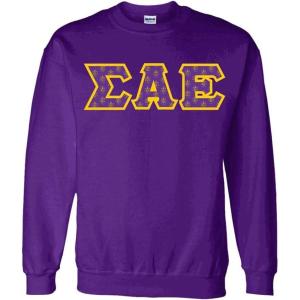 Greekgear Sigma Alpha Epsilon SAE Fraternity Crest Twill Letter Crewneck Sweatshirt(Purple)