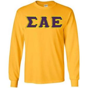 Men’s Sigma Alpha Epsilon Fraternity Greek Lettered Long Sleeve T-Shirt(Athletic Gold)
