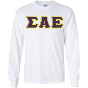Men’s Sigma Alpha Epsilon Fraternity Greek Lettered Long Sleeve T-Shirt(White)
