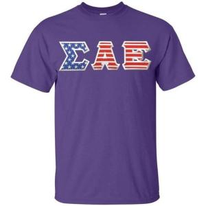 Sigma Alpha Epsilon SAE Greek Letter American Flag Tee(Purple)