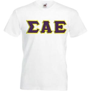 Sigma Alpha Epsilon SAE Lettered V-Neck T-Shirt(White)