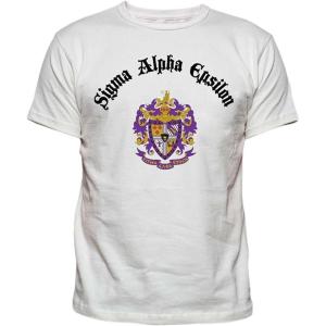 Sigma Alpha Epsilon SAE Vintage Crest T-Shirt(White)