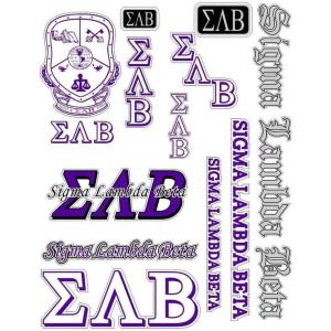 Sigma Lambda Beta Multi Greek Decal Sticker Sheet Purple/White w/Natural Imprint(Purple/White)