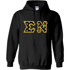 Sigma Nu Fraternity Crest Twill Letter Hooded Sweatshirt(Black)
