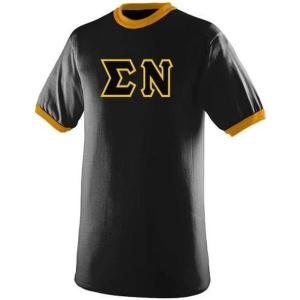Sigma Nu Lettered Ringer Shirt(Black/Gold)