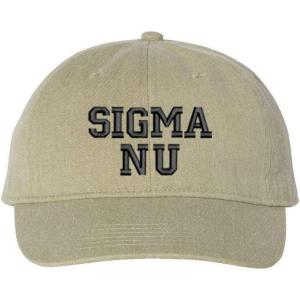 Sigma Nu Pigment Dyed Baseball Cap(Khaki W/Black Thread Color)