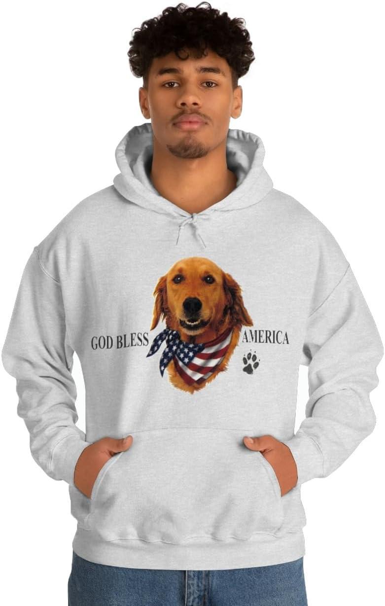 imageGolden Retriever God Bless America Hooded SweatshirtAsh