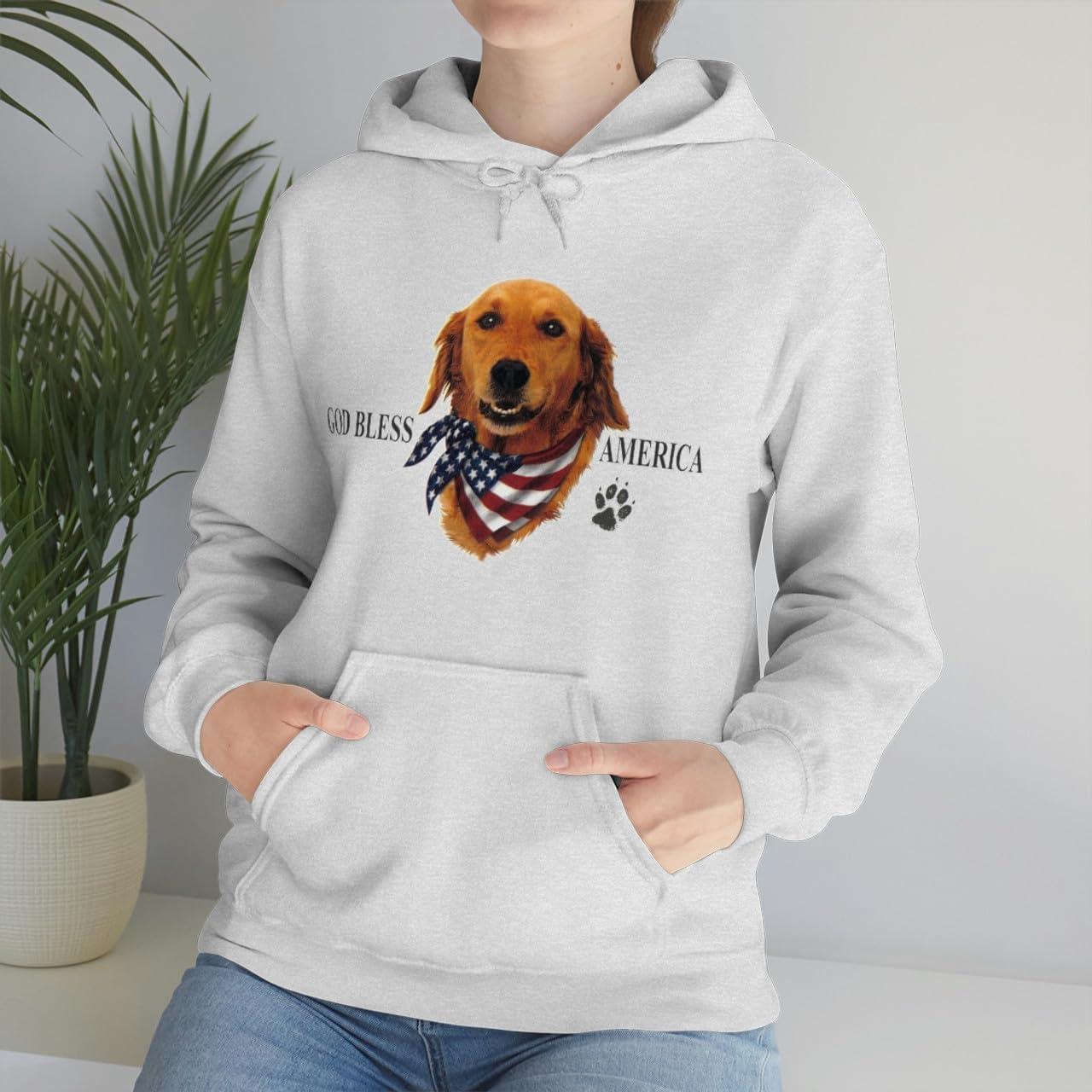 imageGolden Retriever God Bless America Hooded SweatshirtAsh