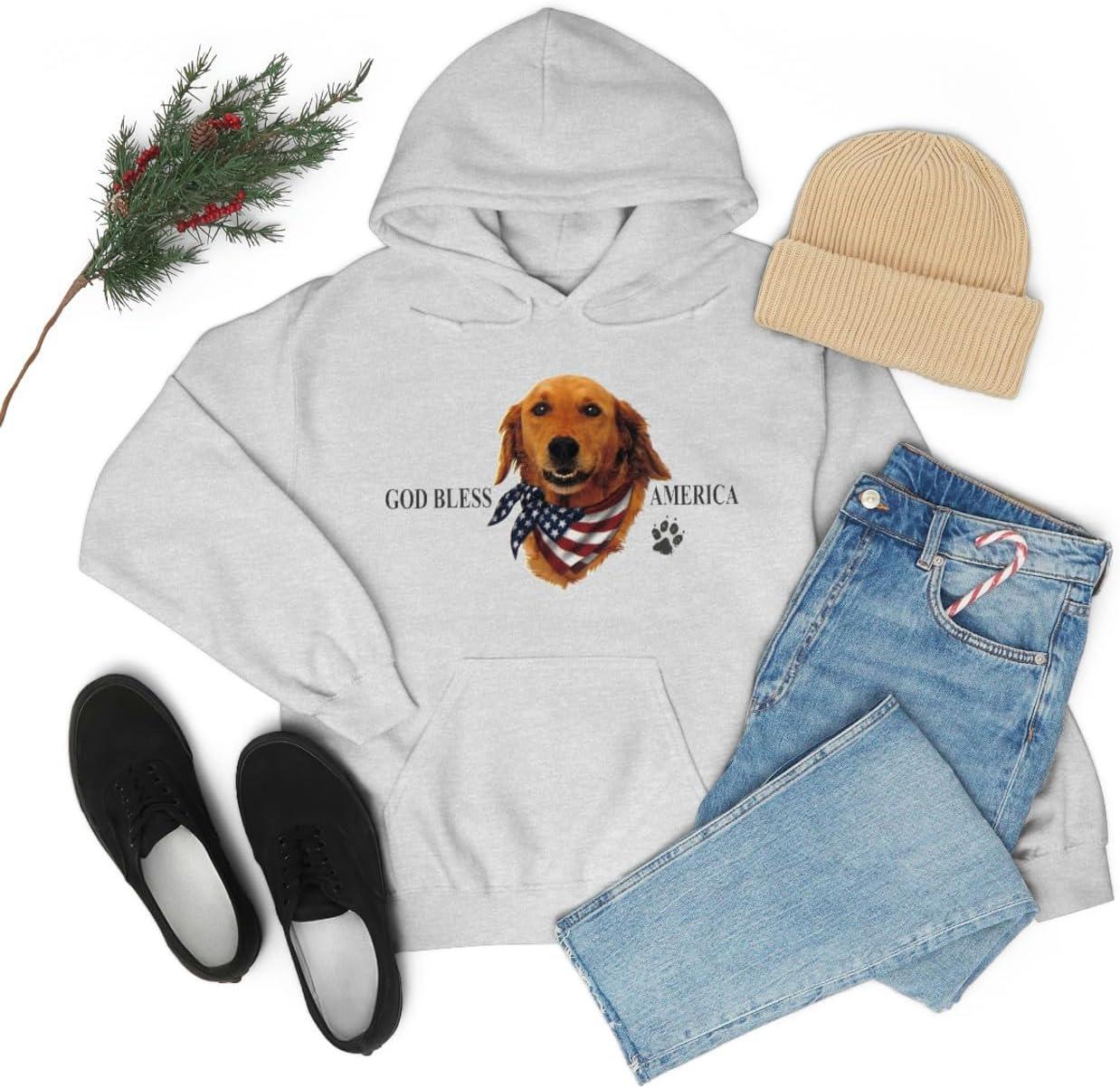 imageGolden Retriever God Bless America Hooded SweatshirtAsh