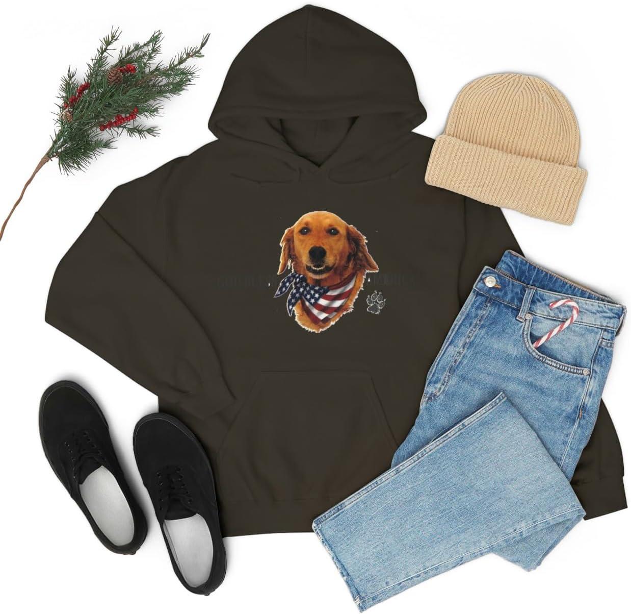 imageGolden Retriever God Bless America Hooded SweatshirtDark Chocolate