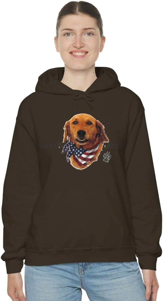 imageGolden Retriever God Bless America Hooded SweatshirtDark Chocolate