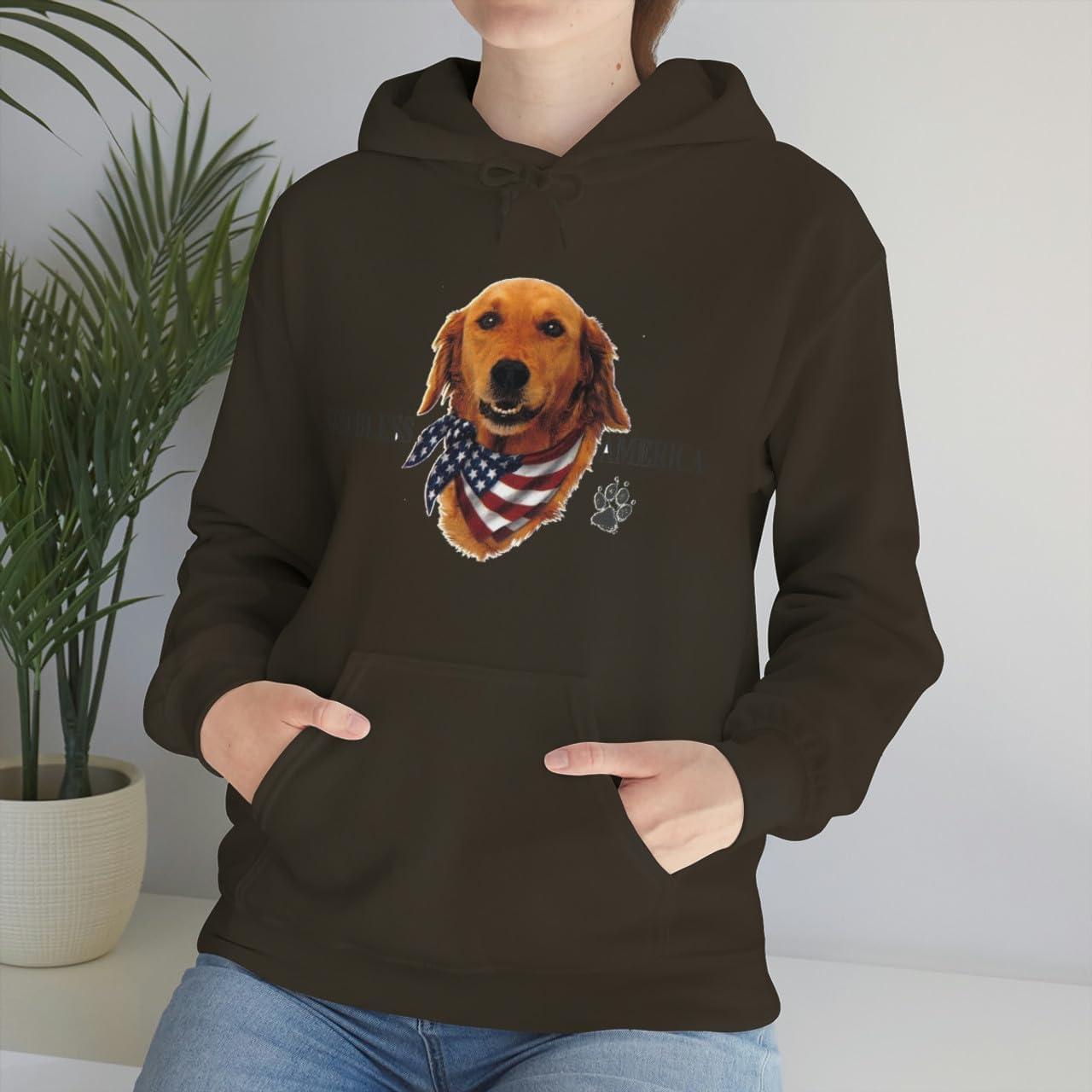 imageGolden Retriever God Bless America Hooded SweatshirtDark Chocolate