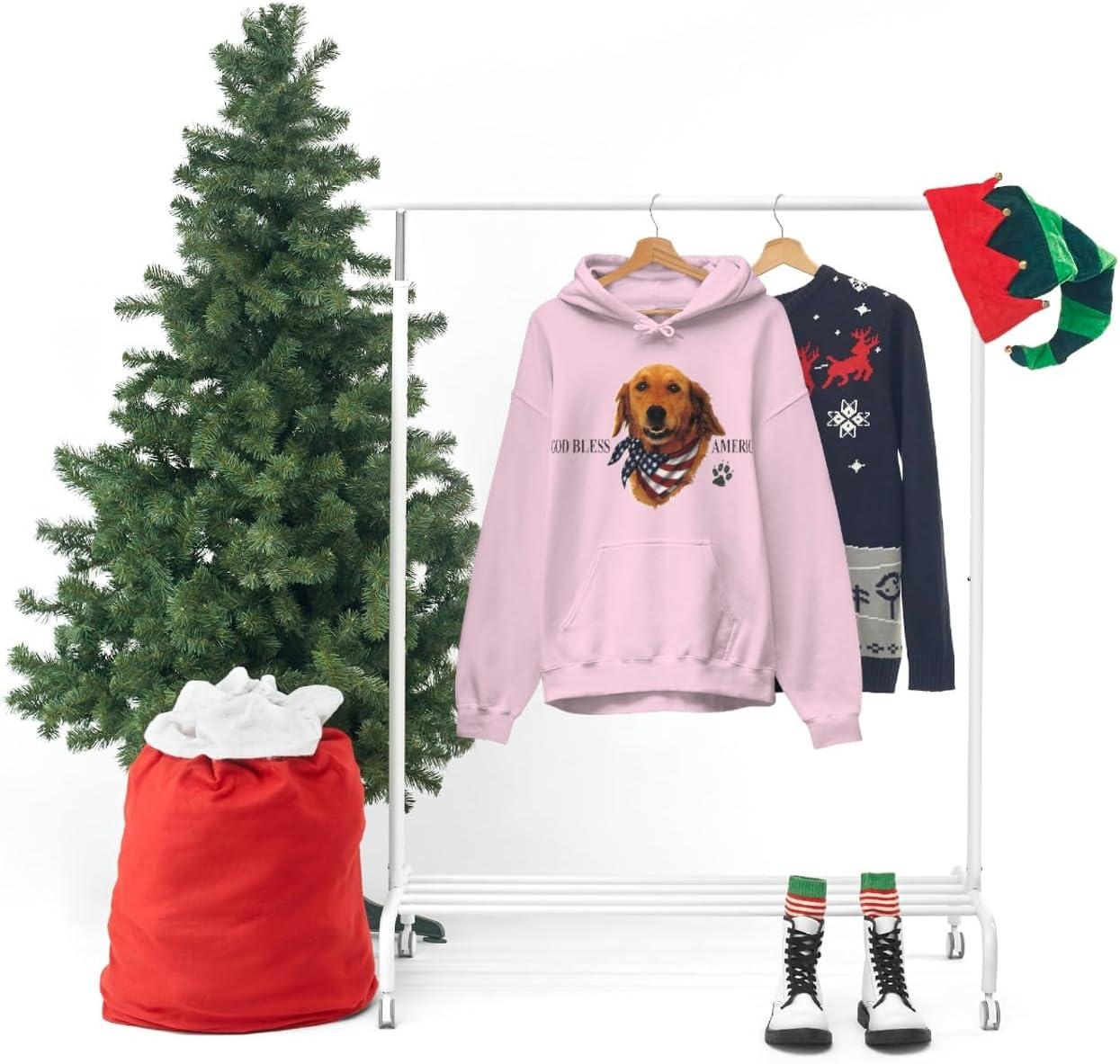 imageGolden Retriever God Bless America Hooded SweatshirtLight Pink