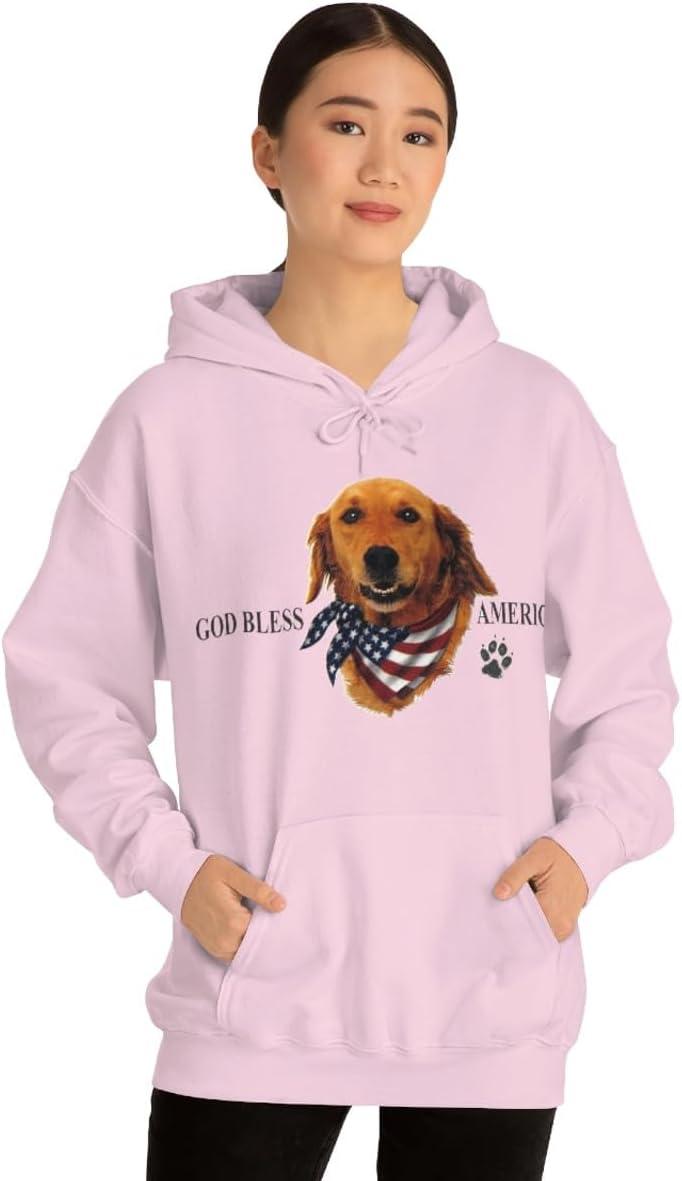 imageGolden Retriever God Bless America Hooded SweatshirtLight Pink